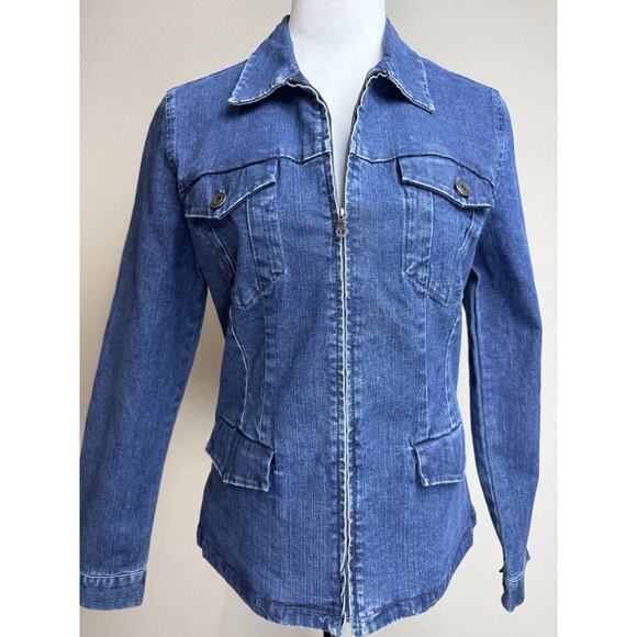 Talbots Women's Stretch Denim Jacket Full Zip Blue Sz 10 Fitted Pockets - Picture 4 of 16